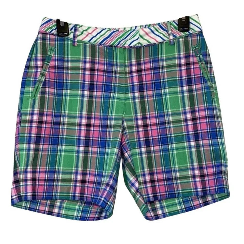 Lady Hagen Plaid Golf‎ Shorts Women’s 4 Green Pink Preppy Country Club